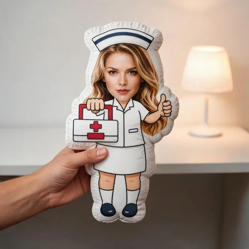 Custom Personalized Photo Nurse Shaped Pillow, White Uniform & Kit Custom Picture Decorative Cushion, Unique Home Decor Accent f