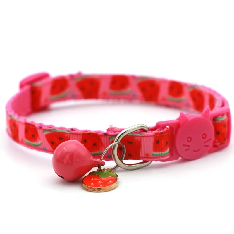 Neues Haustierhalsband mit Fruchtdruck und Glocke für Katzen, Hunde, Kätzchen, Welpen, verstellbares gewebtes Band, Halskette für Welpen und Kätzchen, Haustierzubehör – Detail 5