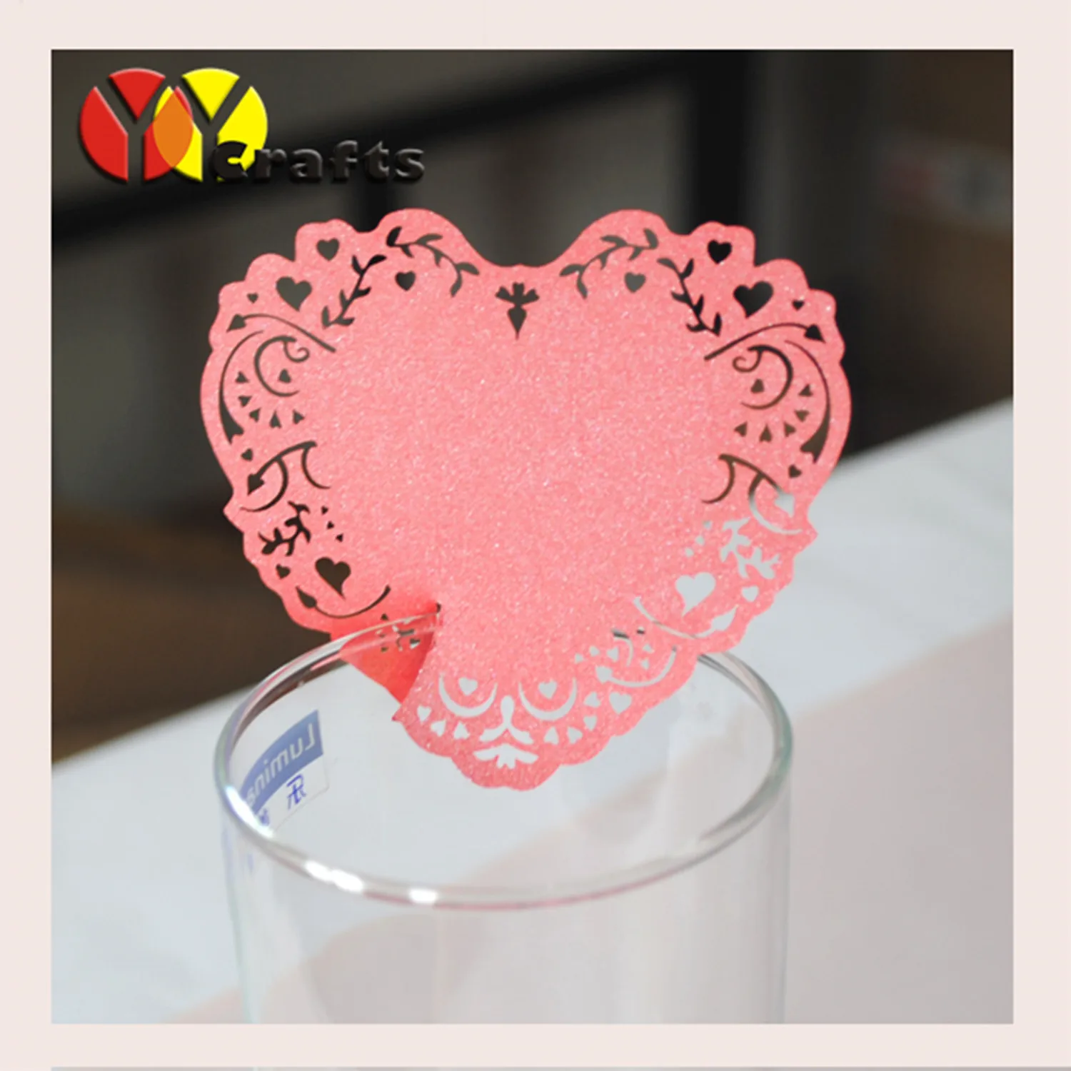 top sell Custom romantic heart shape paper indian place card unique crystal place card holders seller