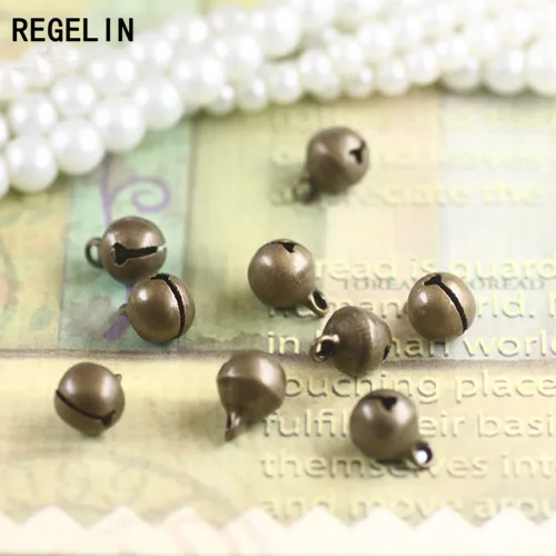 REGELIN Copper Pendant Charm Antique Bronze Raw Brass Color Tinkle Bell 100pcs 6/8/10/12mm Christmas Decoration DIY Jewelry