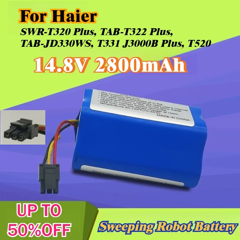 

14.8V 2800mAh Lithium Battery for Haier Sweeping Robot Battery SWR-T320 Plus, TAB-T322 Plus, TAB-JD330WS, T331 J3000B Plus, T520