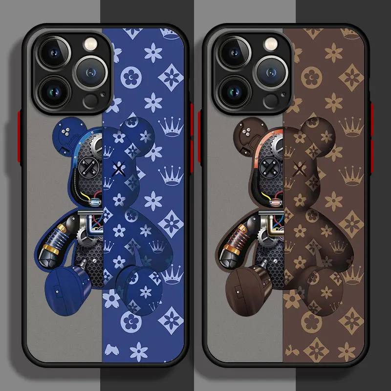 Matte Case for IPhone 15 14 Pro Max 7 8 13mini X XS Max 13 12 XR 11Plus SE 12Mini Phone Shell Cover Fashionable Robot Bear Brand