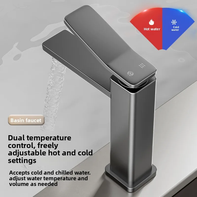 Gunmetal Space Aluminum Bathroom Faucet - Dual Hot and Cold Water Basin Mixer Tap for Vanity and Washstand Sink
