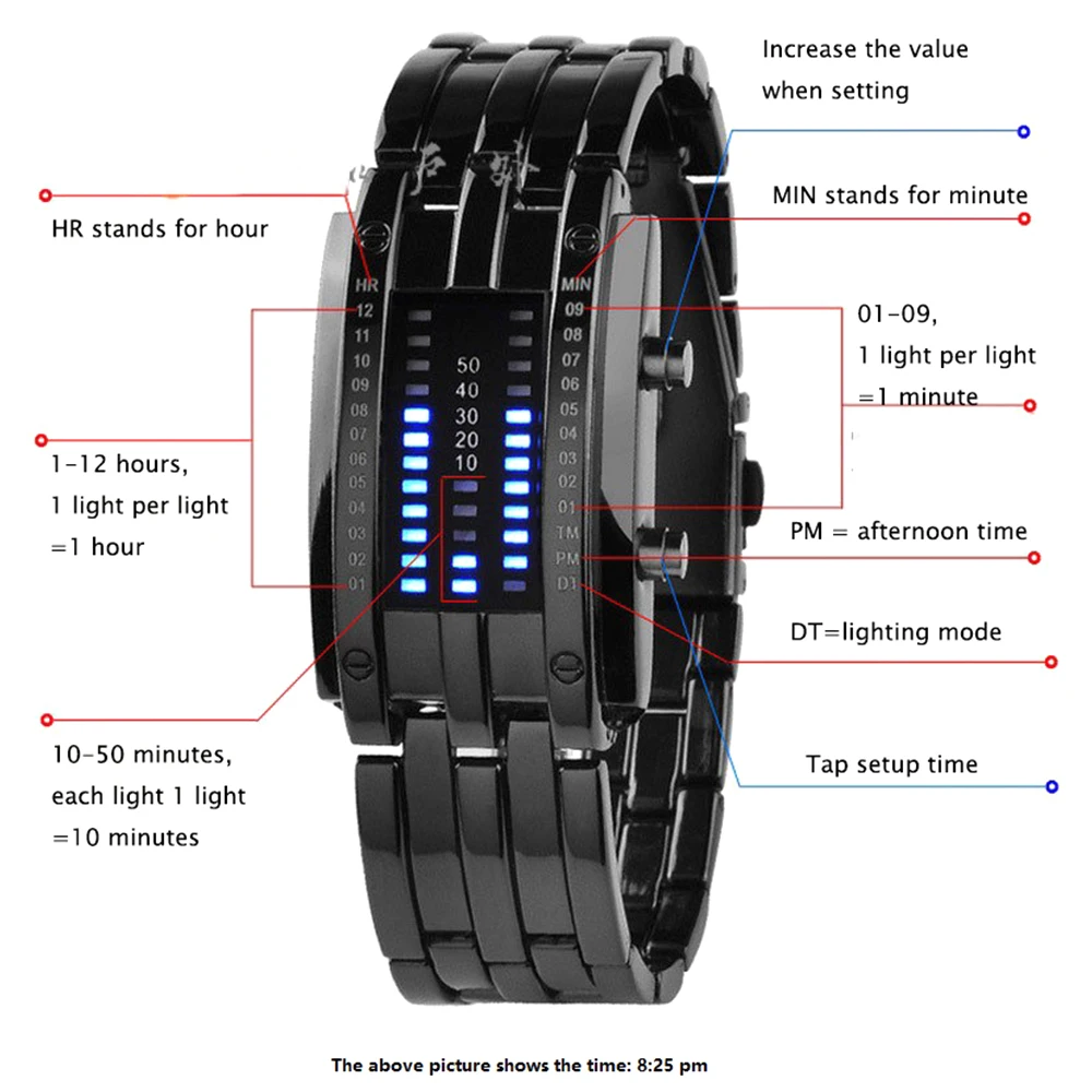 fashion sports watch popular luxury brand men women creative binary watch led couple stainless steel watch