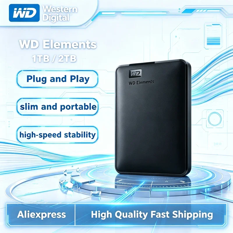 WD Elements External Hard Drive Portable 2.5" Western Digital USB 3.0 2TB 1TB External HDD Hard Disk For Desktop PC Laptop