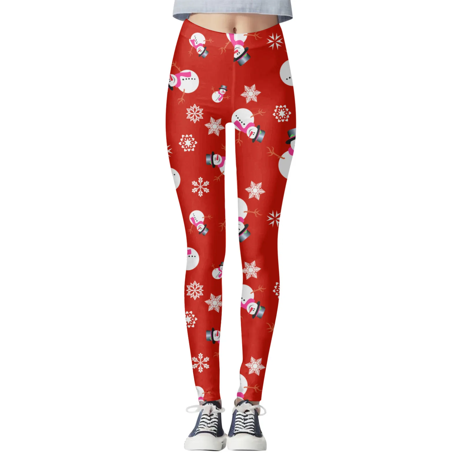 Leggings natalizi da donna collant Leggings babbo natale pupazzo di neve stampa controllo Leggings sportivi vita alta natale divertenti Leggings Skinny