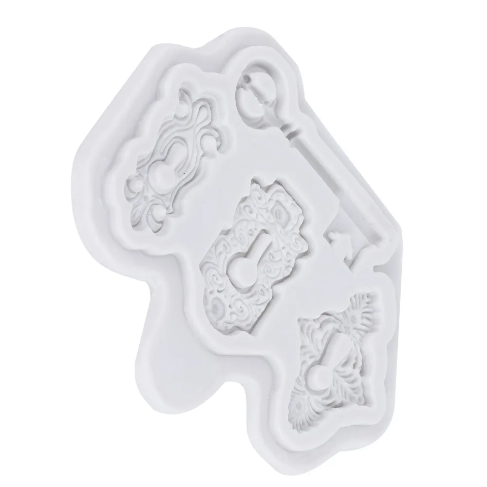 Gray Color Silicone Fondant Mold Mini Size Steampunk Design Keyhole Cake Mold Fondant Compatible Lock And Key
