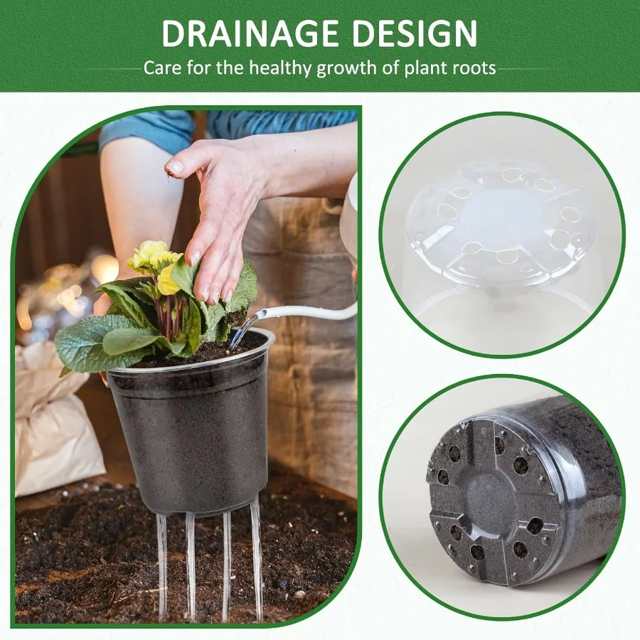 24 عبوة من أوعية الحضانة 5 4 3.5 بوصة أوعية الحضانة الشفافة مع فتحة تصريف وعاء زهور الحديقة المتين حزمة متنوعة من البلاستيك ible Cle #4