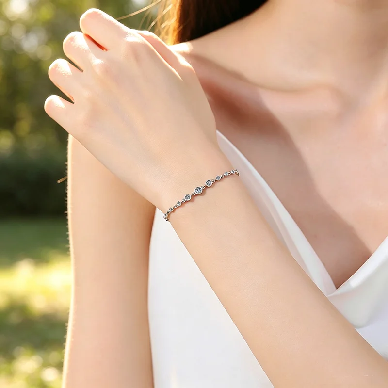Smyoue Gradient Stones All Moissanite Tennis Bracelets for Women Dainty Luxury Chain Adjustable Full Diamond Pure S925 Silver - view 6