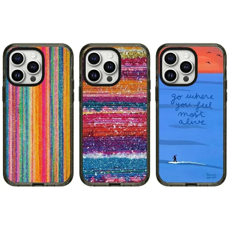 

2.0 Acrylic Black Border Colorful Stripes Pattern iPhone 11 12 13 14 15 16 Pro Max Protective Case