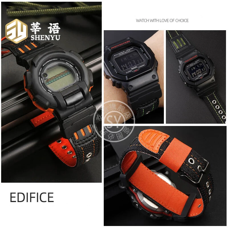 Shenyu несегментированный ремешок для Casio G-SHOCK/700 DW5600 PRW3100/6000/6100Y GA-100/250/510 нейлоновый Холщовый кожаный ремешок для часов