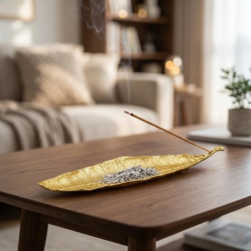 Creative Antique Bodhi Leaf Incense Burner Zinc Alloy Incense Holder Ash Catcher Office Home Desktop Decoration Zen Durable New