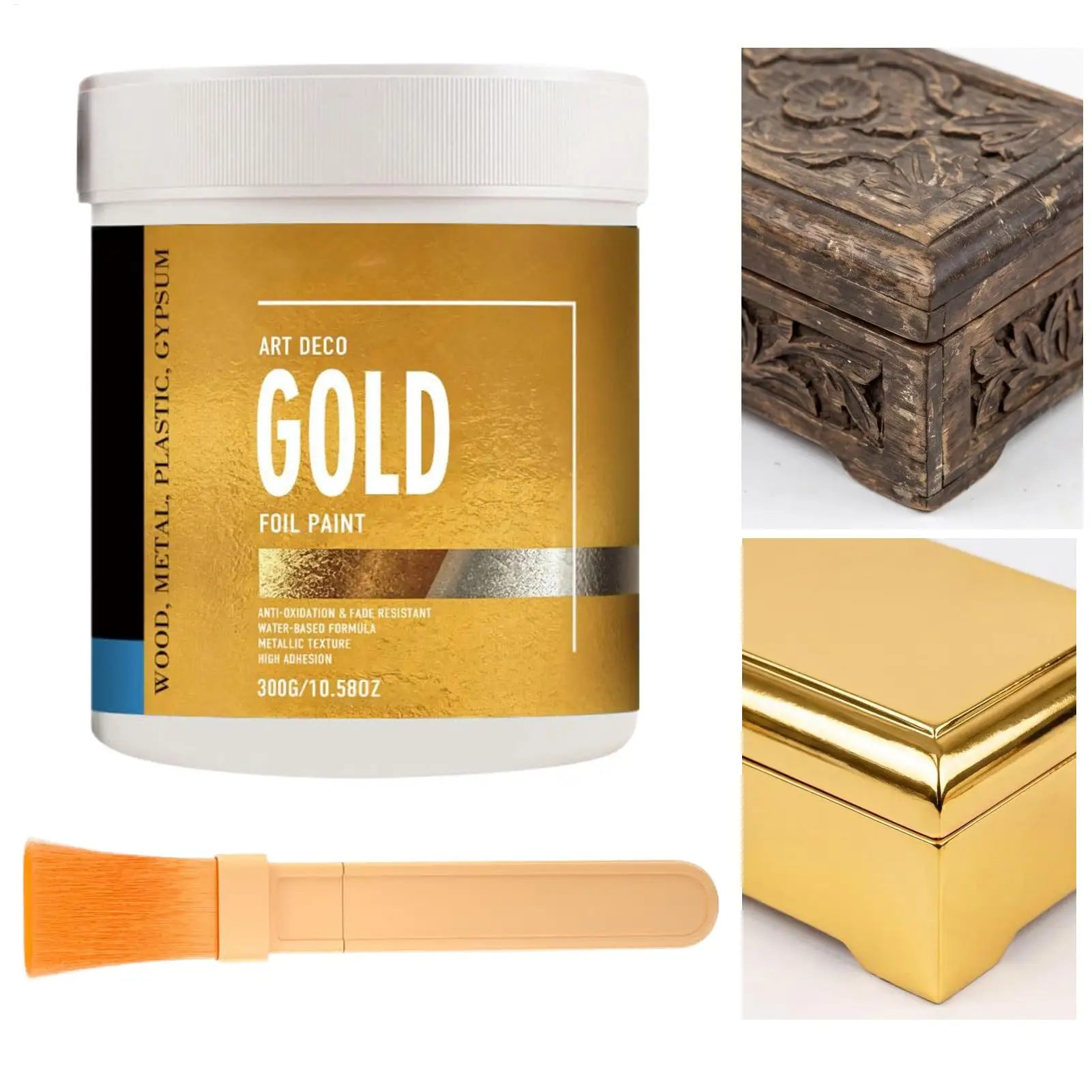 Gold Paint 300g Waterproof Shiny Coating Wood Furniture Restoration Color Plastic Model Glitter Acrylic Craft DIY Home Decor
