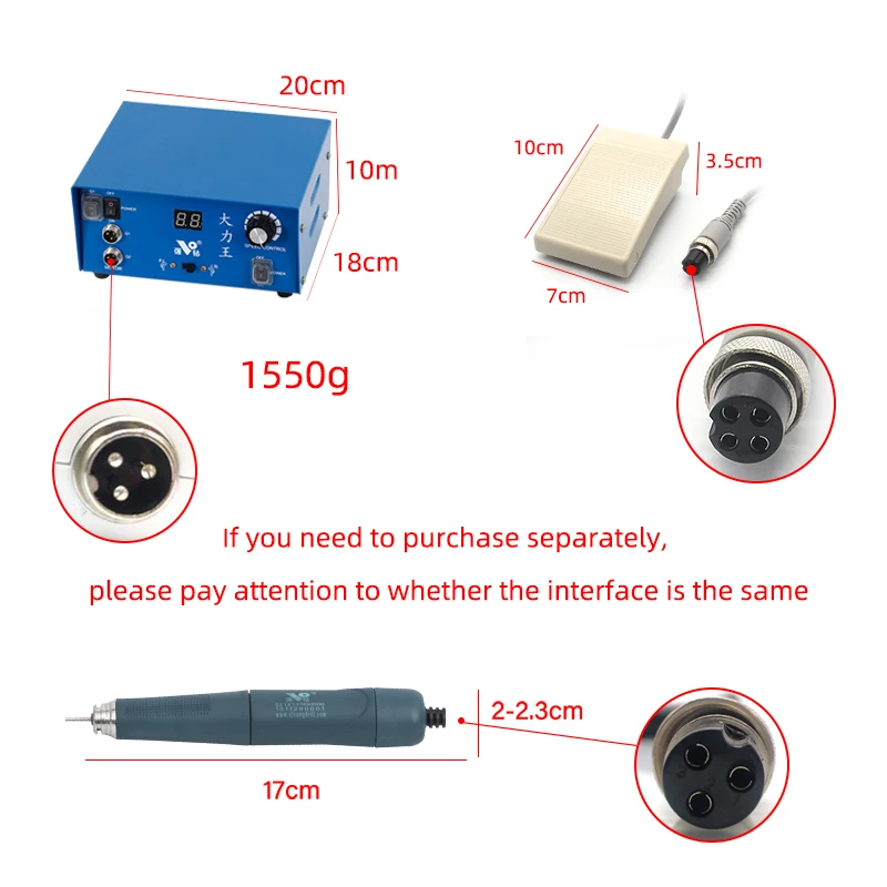 Ferramenta de escultura de jóias 90000rpm polimento micro motor daliwang + 107 sem escova telefone móvel bloqueio duplo com pedal