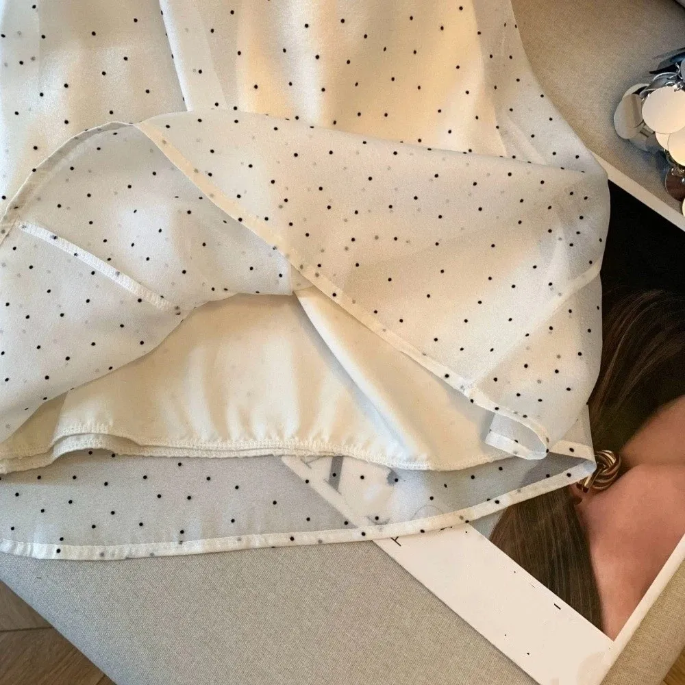 Sweet Bow Polka Dot Shirt Gentle Y2k Women's Puff Shirt Retro French Style Chiffon Shirt Lady