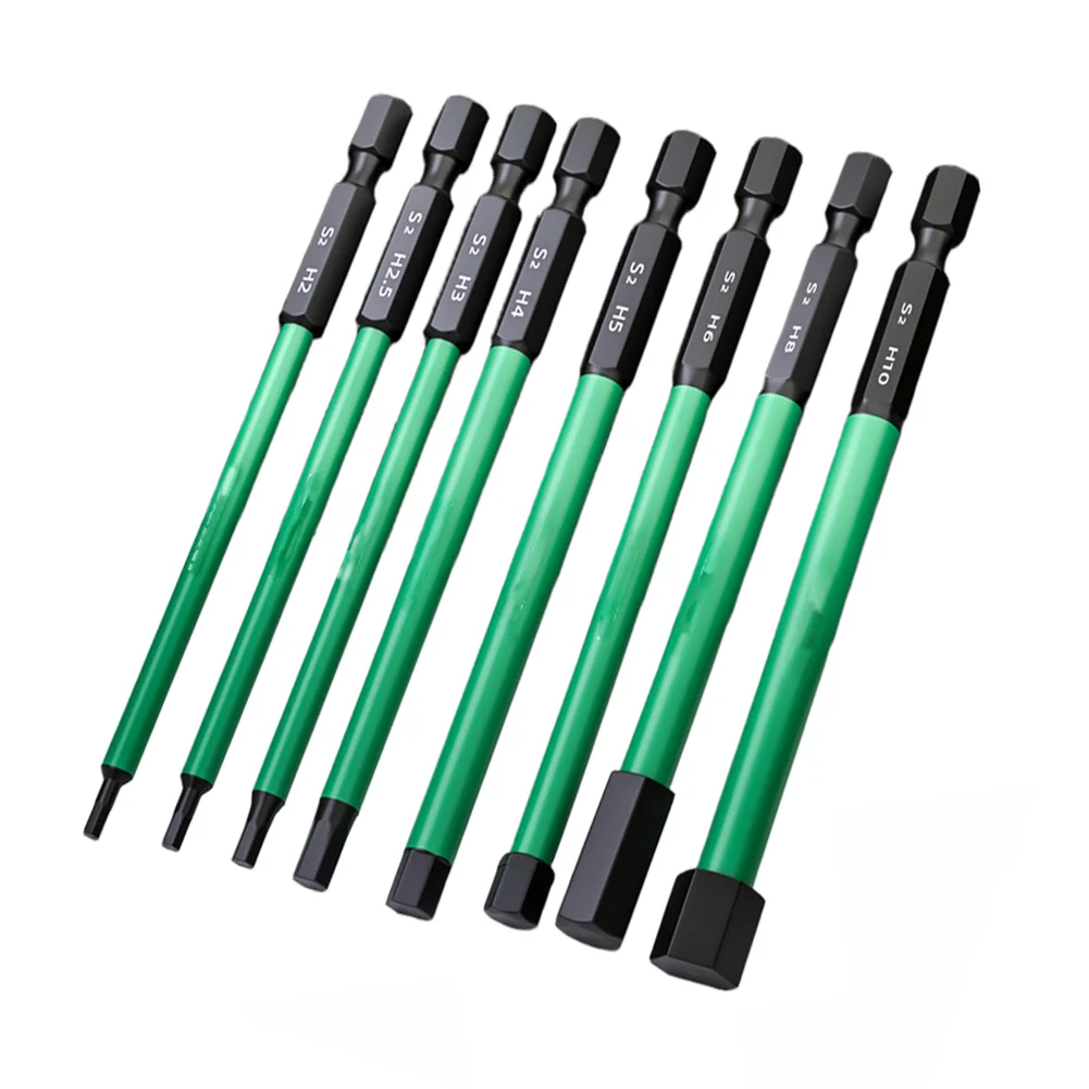 Electric Screwdriver Bit Set H2-H10 100mm High Hardness Steel Magnetic Tip Anti-Slip For Impact Drill Power Tools Green