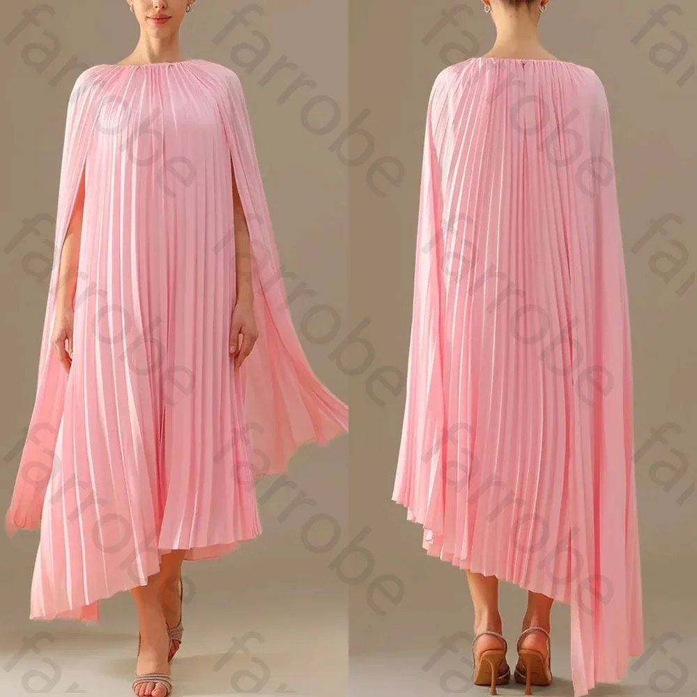 

Customized Boat Neckline Long Sleeve Pleated Dress A-Line Evening Dresses Formal Exquisite High Quality Prom Party Gown for Wome