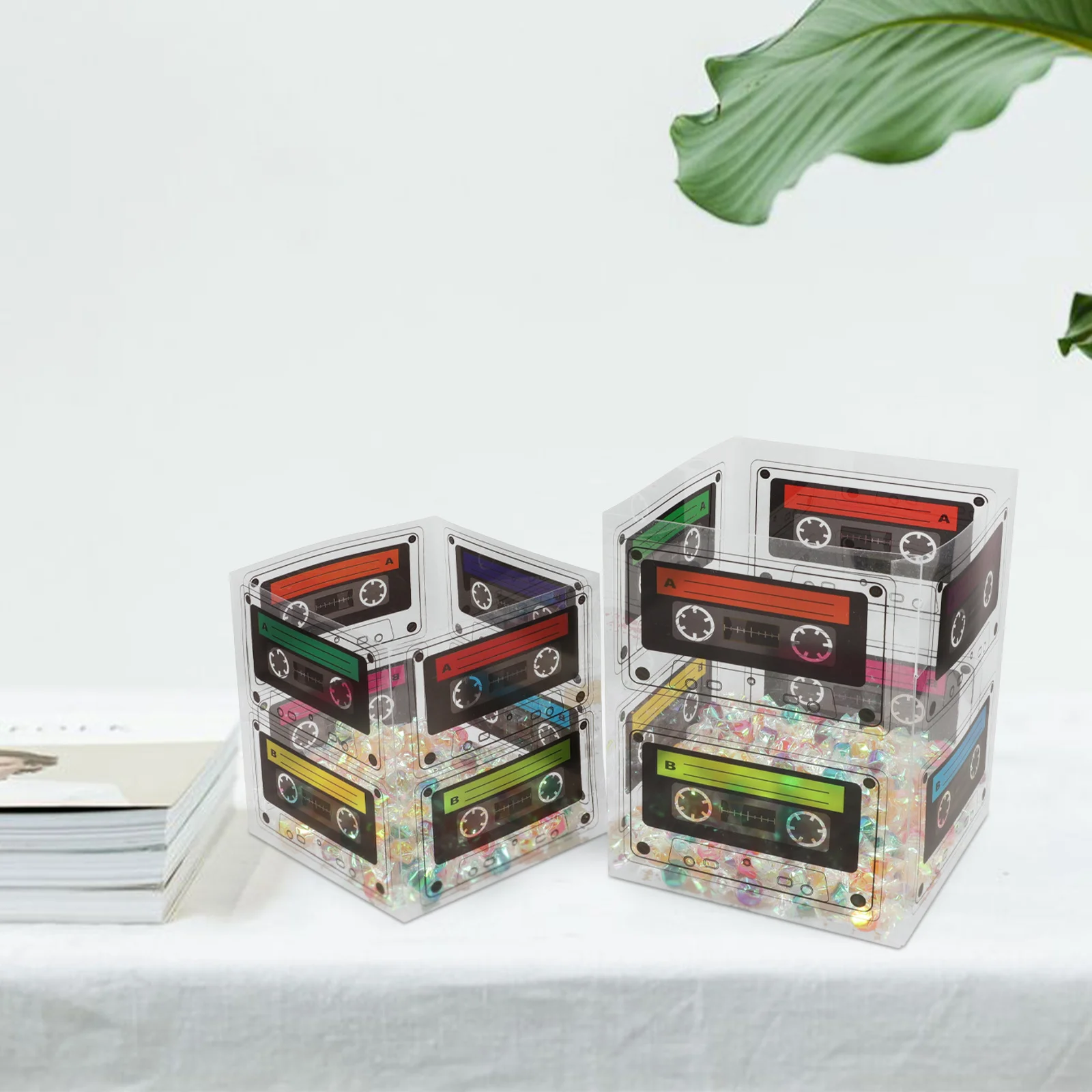 

4Pcs Cassette Tape Candy Boxes Plastic Buckets Retro 80S Party Favor Boxes Festival Decoration Gift Packaging Snack Containers