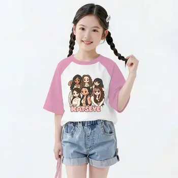 Kids Katseye Graphic Cotton T-Shirt 6 Youth Girl Pop Girl Group Katseye Print T Shirt Casual Vintage Singer Pattern Streetwear 100% Cotton Kids Katseye Tshirts 6