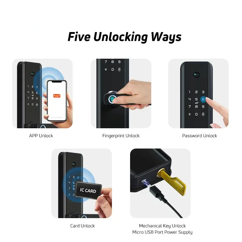 Tuya Factory Price Finger Print Digital Dead Self Locking With Camera Smart Door Lock