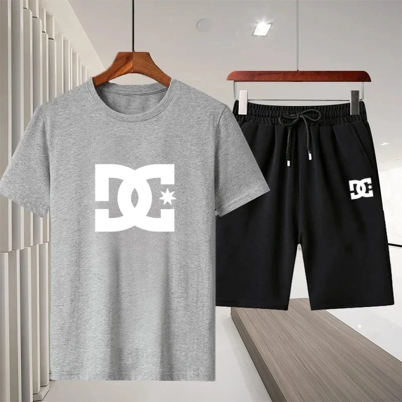 

Men's new summer round-neck printed T-shirt short-sleeved + shorts two-piece set for fashionable sports basketball jogging suit