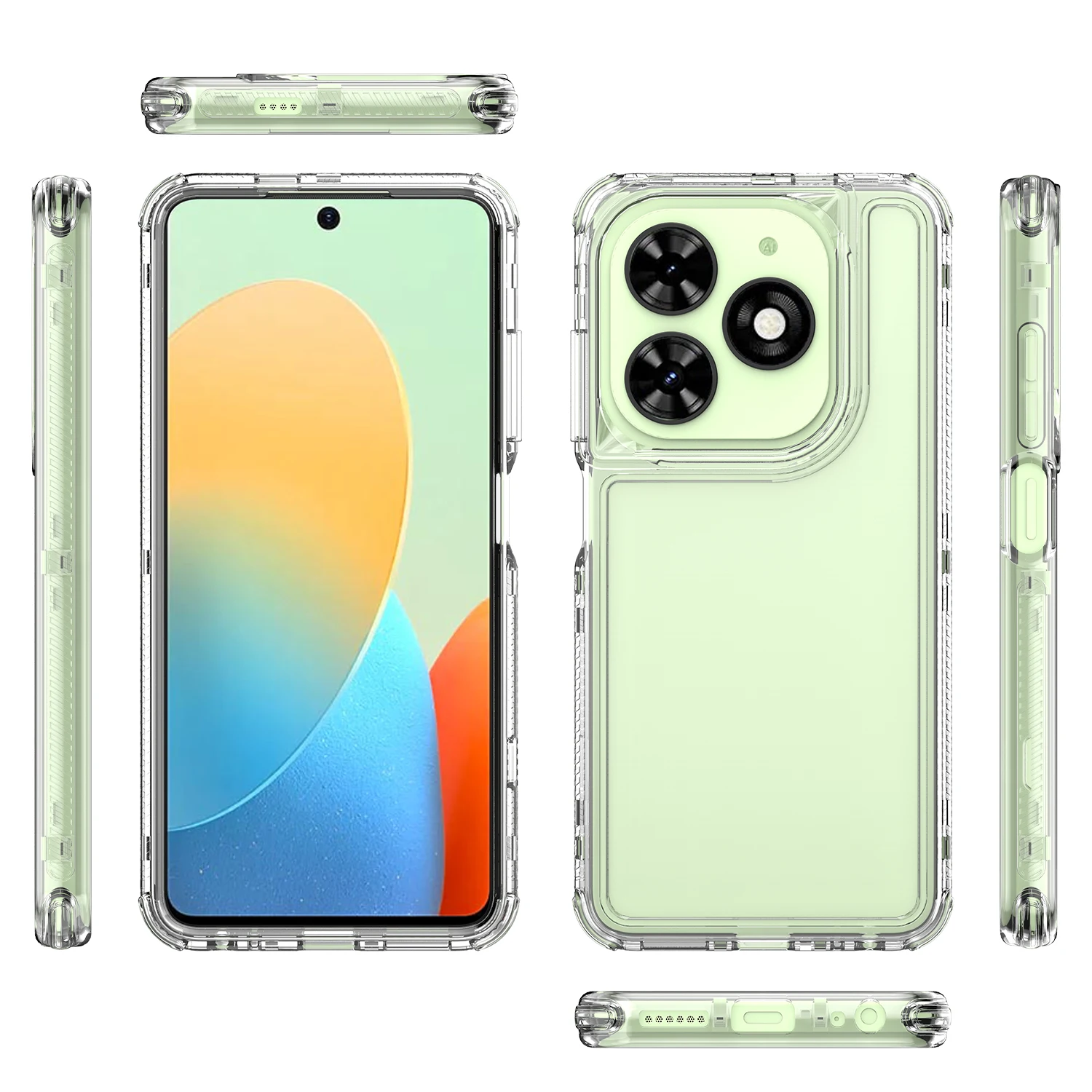 3 in 1 Rugged Armor Shockproof Phone Case For Tecno Spark 20 20C Go 2024 Hard Plastic Frame Transparent TPU Back Cover Fundas