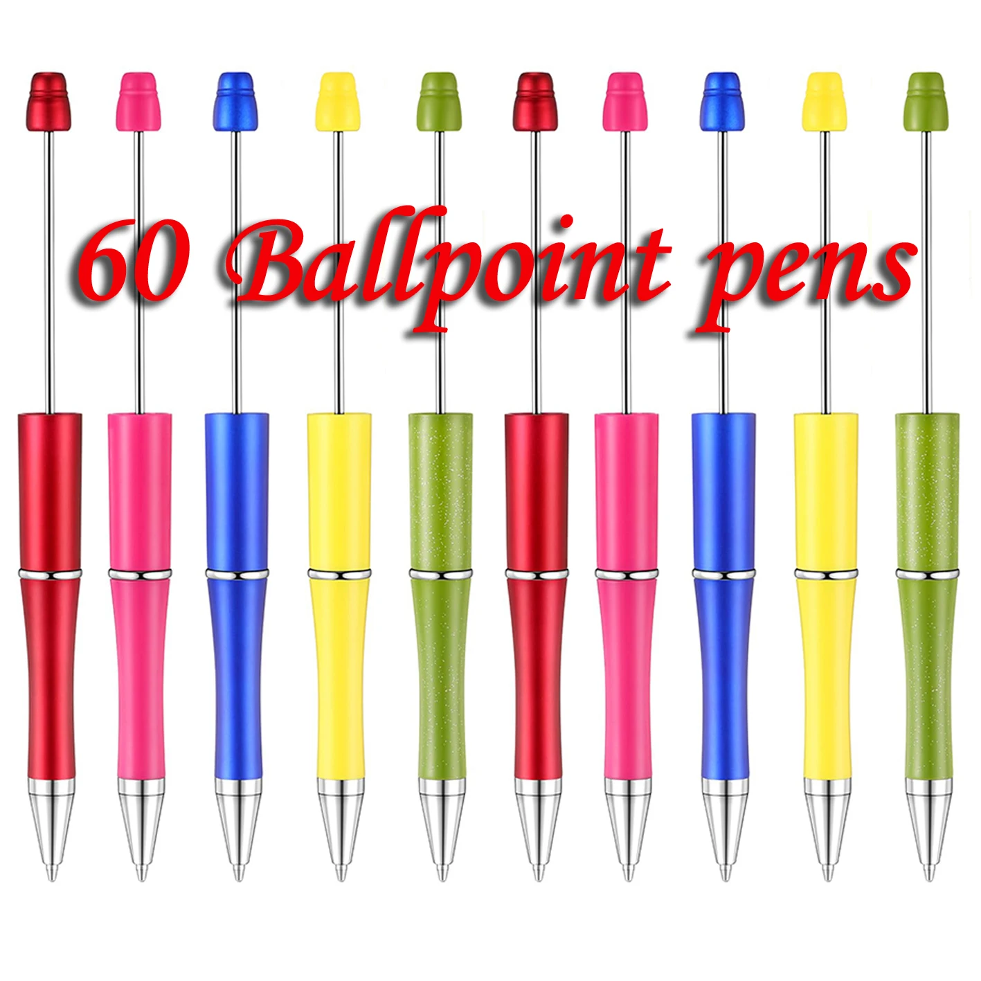 

60 Pcs Beadable Pens Plastic Bead Pen Cute Cool DIY Pens Black Ink Ballpoint Pens for Kids Girls Office School Supplies