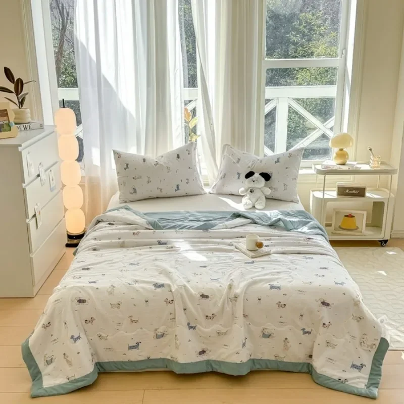 

2025 new home use cloud knitted cotton quilt summer quilt solid color printing air conditioner quilt small fresh style