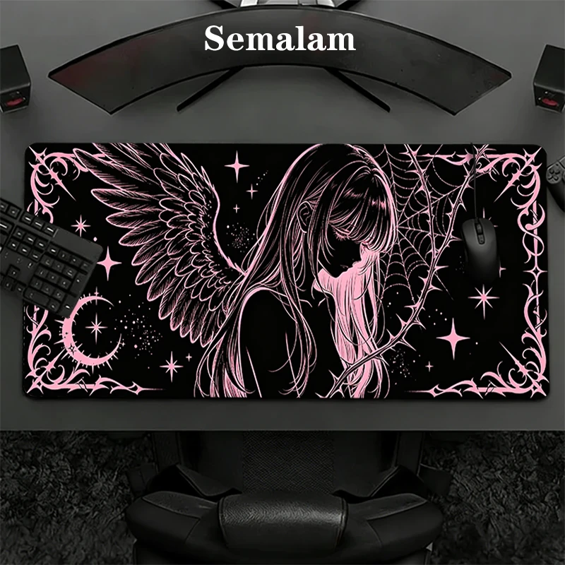 Large Desk Mat Cute Anime Girl Pattern Non-Slip Rubber Stitched Edge Cartoon Mouse Pad For Game Computer Laptop Keyboard Desktop