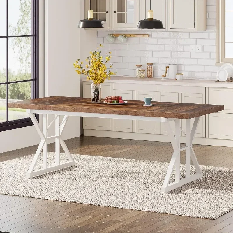 Hot Sellers.Farmhouse Dining Table for 6 People,  Rustic Kitchen Table with Heavy Duty Metal Legs for Dining Room，.NEW