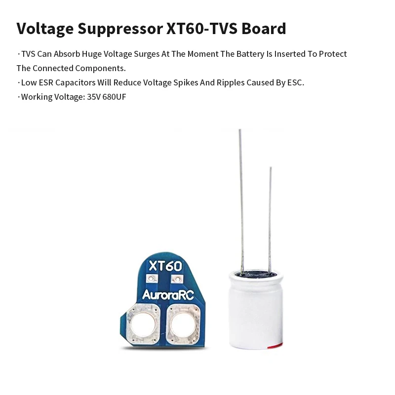 XT60-TVS Voltage Spike Filter 680uF 35V Suitable F 6S Lipo Lithium Battery Electrolytic Capacitor RC  FPV Drones DIY Parts