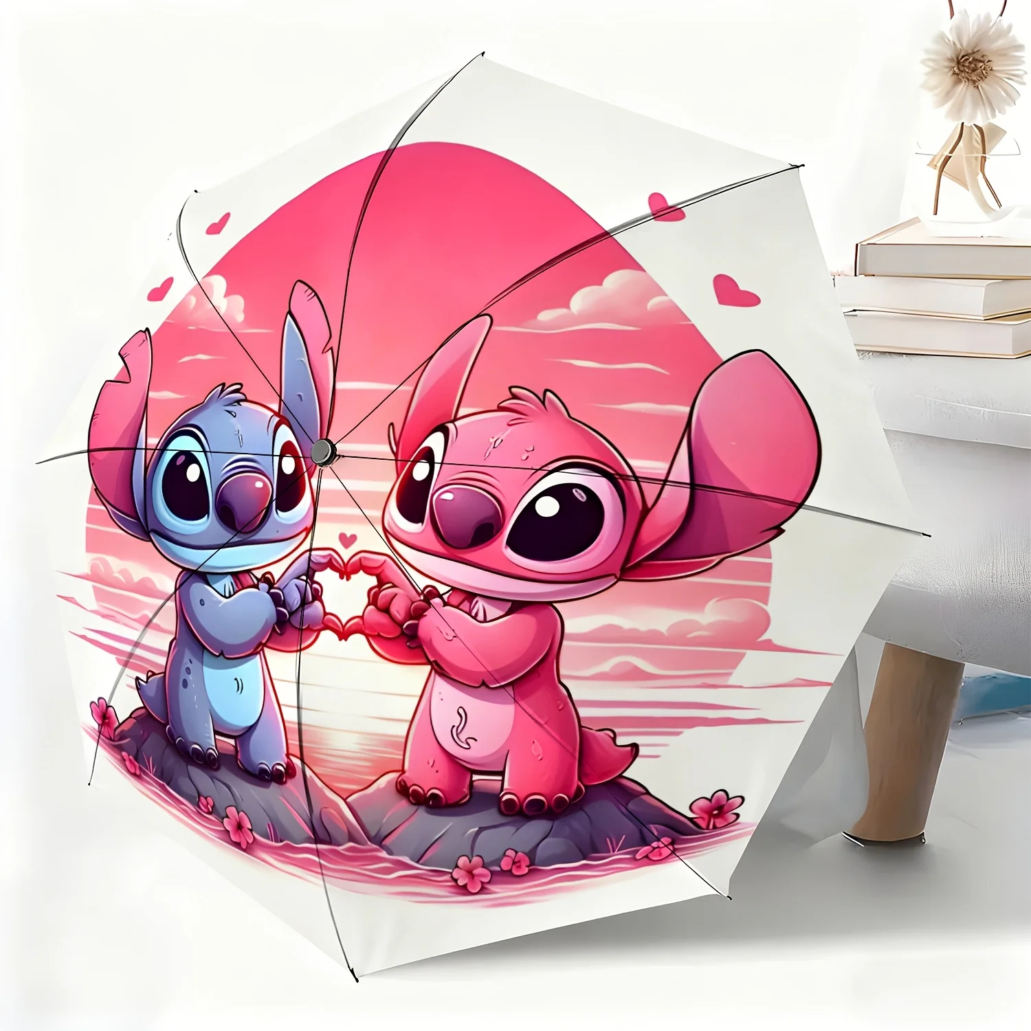 

1pc Disney Stitch Couple Automatic Umbrella, All-weather Dual-purpose Umbrella Suitable for All Occasions, Portable Folding Um