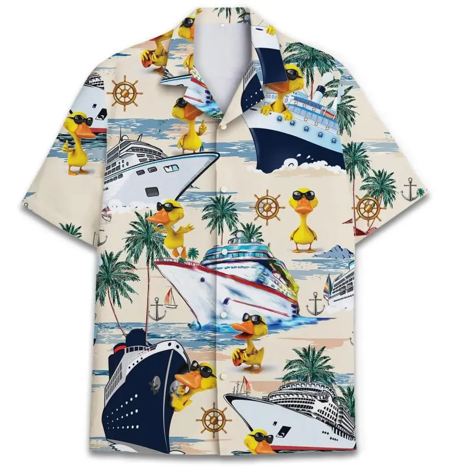 Summer Hawaiian Animal Duck 3D Print Shirts Men Fashion Shirt Casual Vintage Streetwear Short Sleeve Shirt Blouse Man Clothing