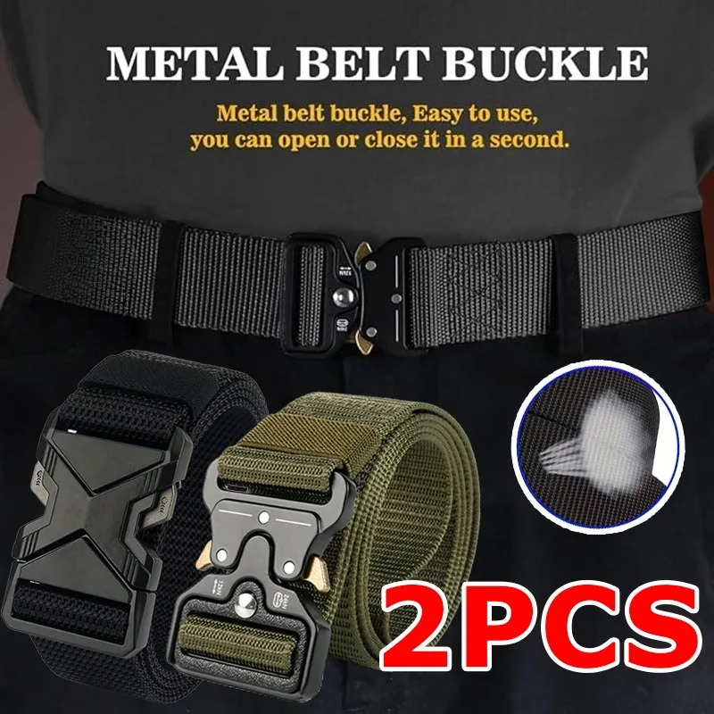 2PCS-Men's Tactical Button Belt, Fast Dry, Durable, Outdoor Daily Leisure Belt, Outdoor Special, Dark Material