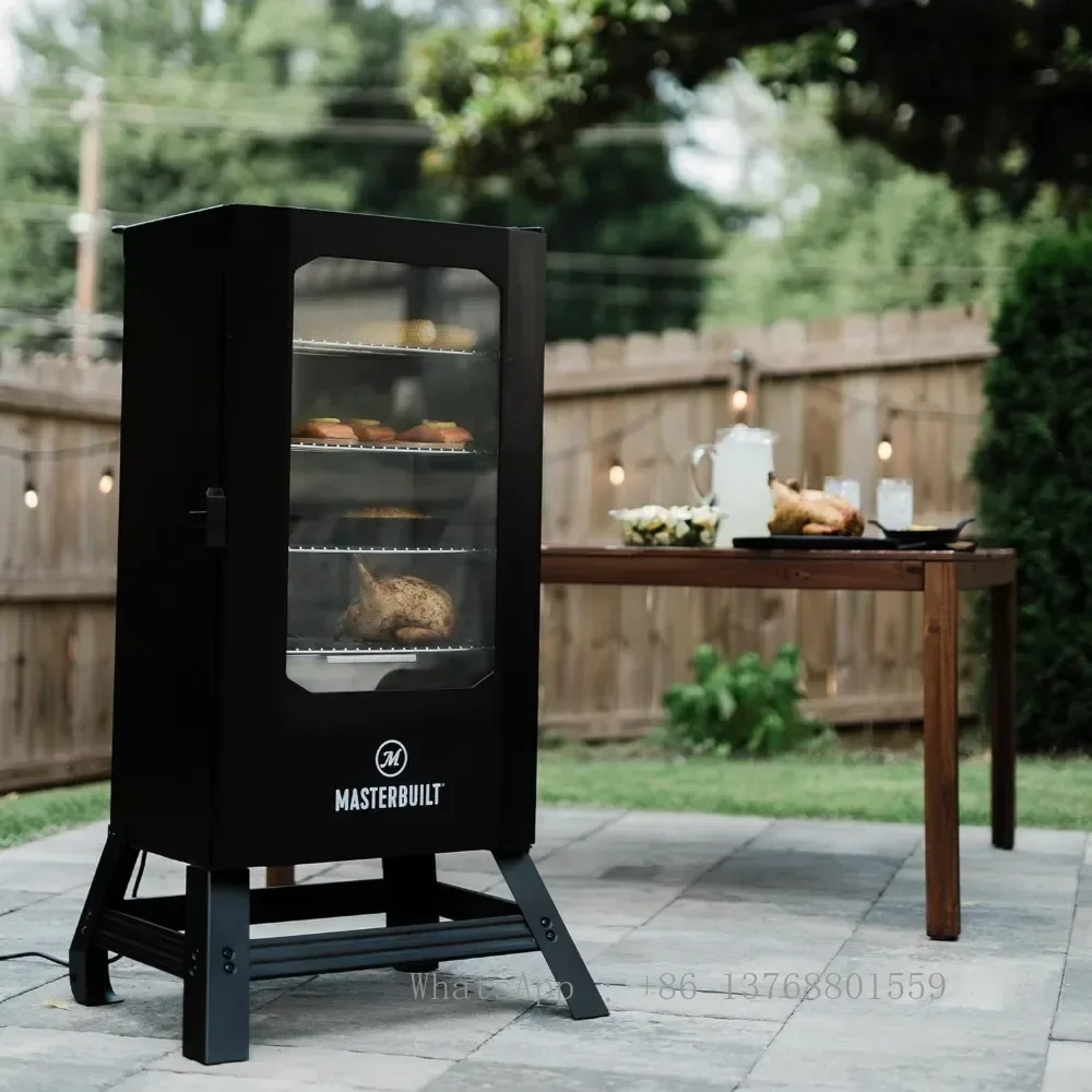 30-inch Digital Electric Vertical BBQ Smoker with Leg Kit, Side Wood Chip Loader and 710 Cooking Square Inches in Black