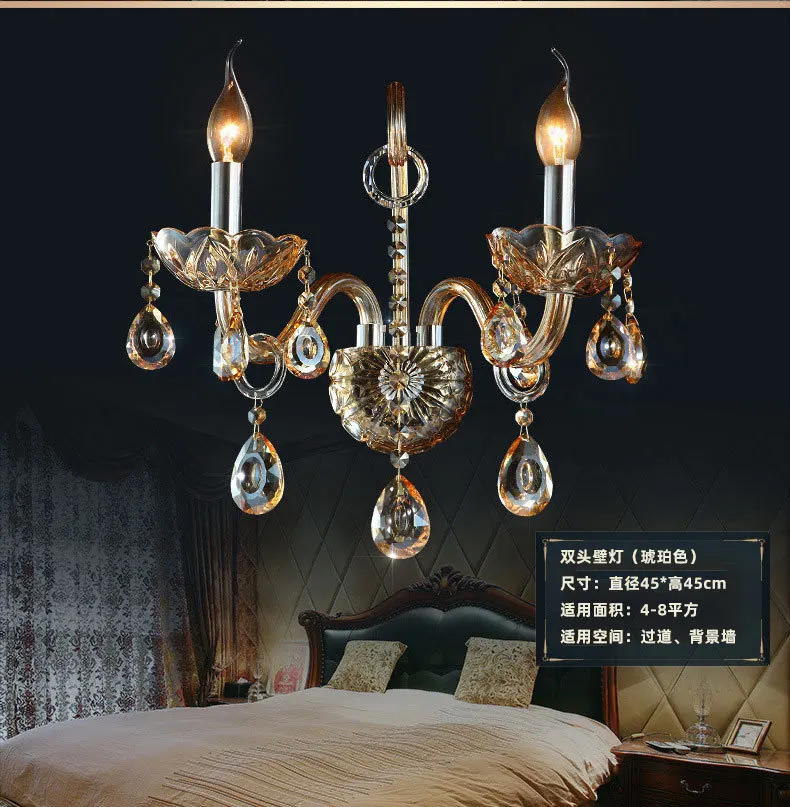 Luxury top K9 crystals champagne gold/cognic silver Crystal Wall Lamp Candle 1/2 lights lampshades beside bed room light