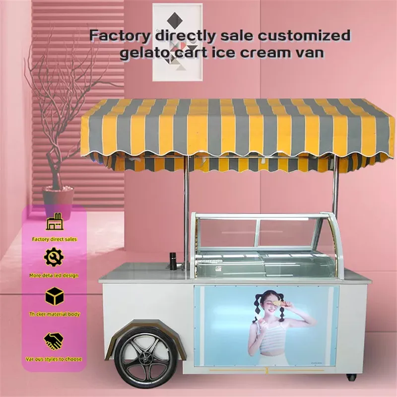 New Design Mobile Ice Cream Gelato Cart with Freezer Food Shop Bike Low Temperature Display Freezers Showcase