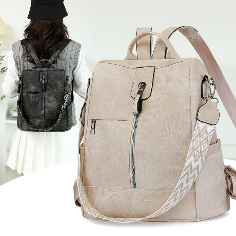 한국 스타일 여성 백팩 여대생 출퇴근 고급 니치 단색 여행 학교 가방