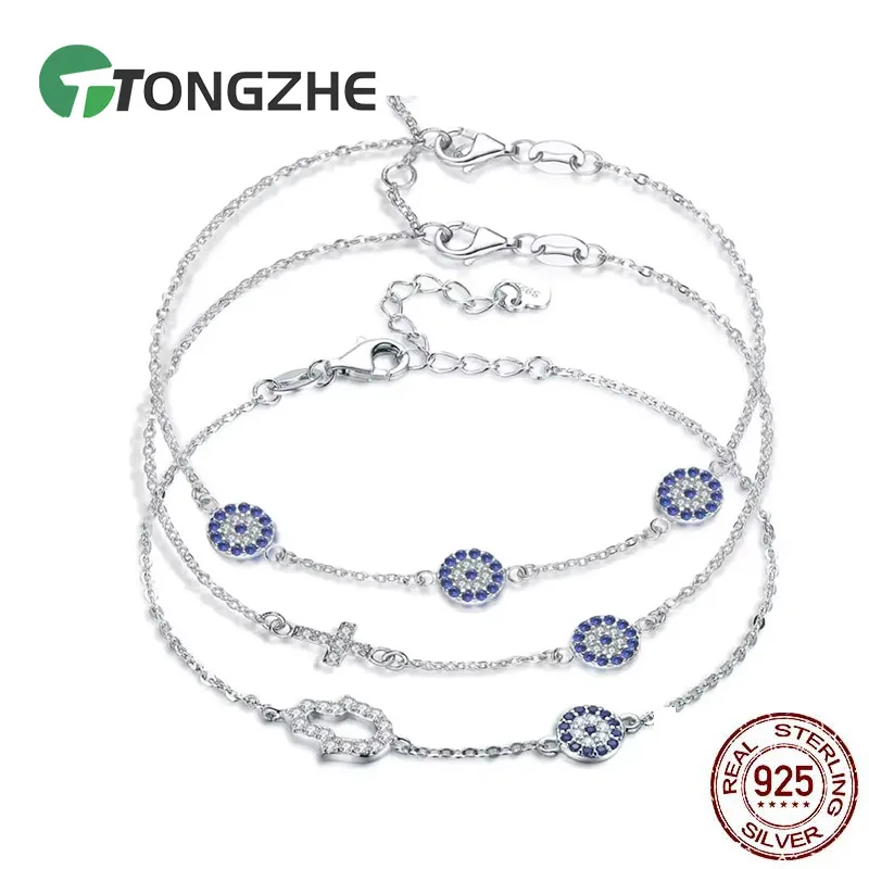 TONGZHE moda damska bransoletka 925 srebro Hamsa bransoletka złe oko turcja biżuteria bransoletki ręczne dla kobiet Pulseras 2020