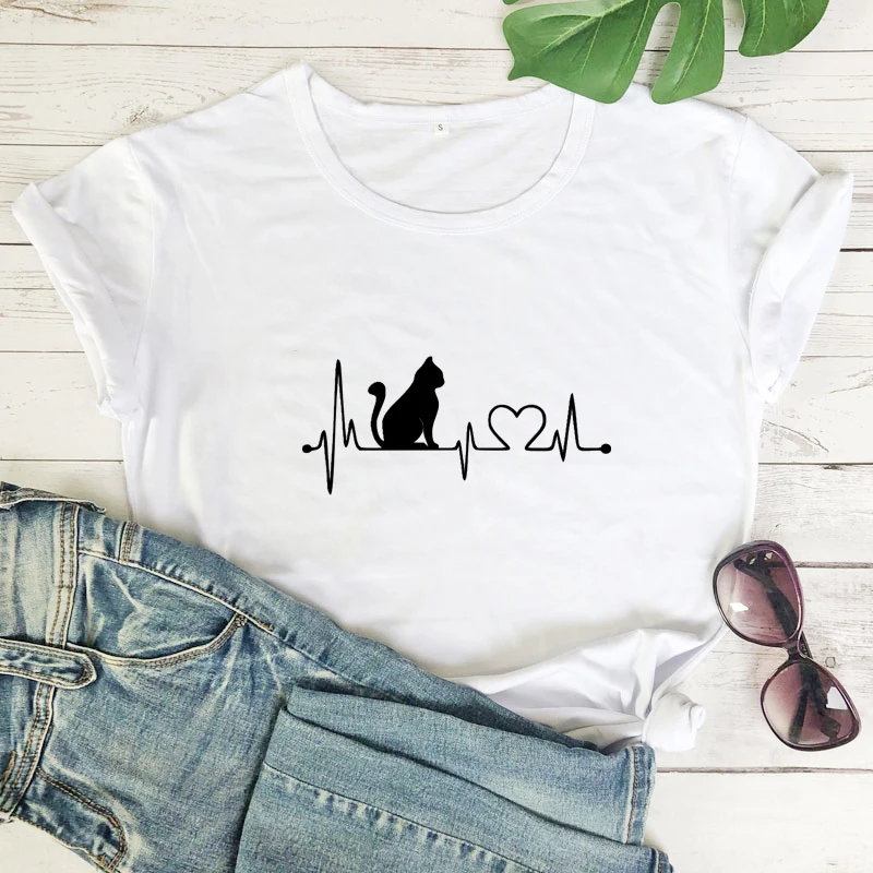 

cat heartbeat T-shirt funny cat mom gift shirt