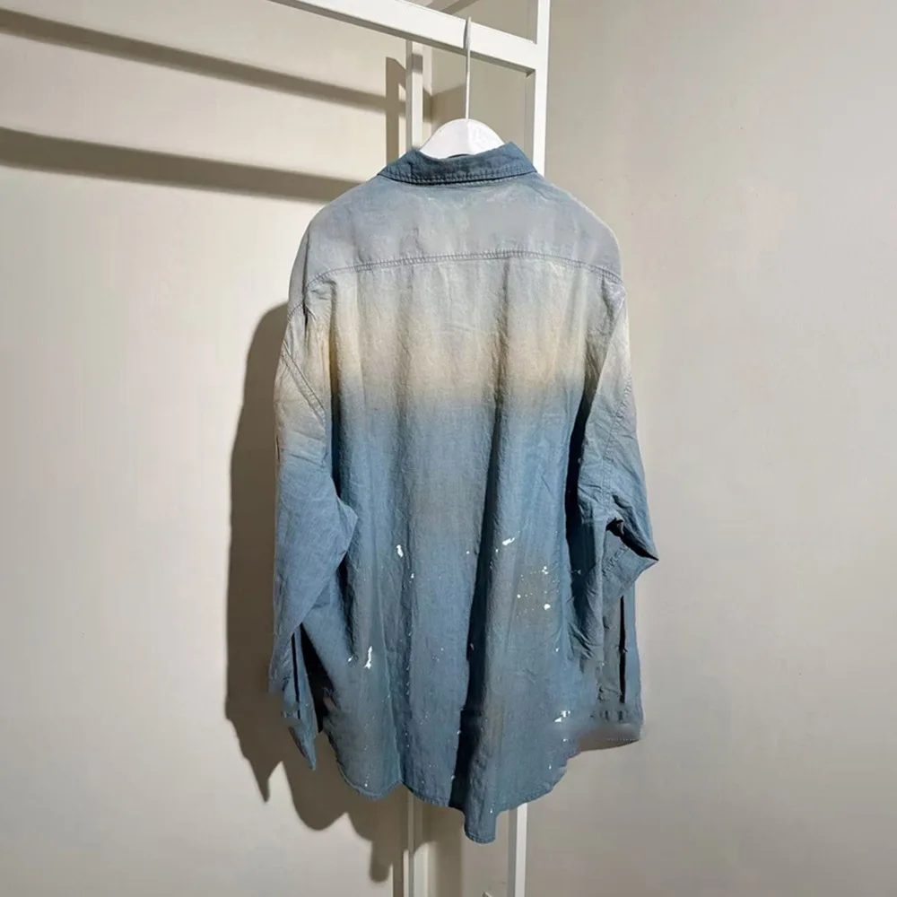 2025 خريف جديد خمر غسلها كم طويل قميص دينيم فضفاضة تناسب المرأة #2