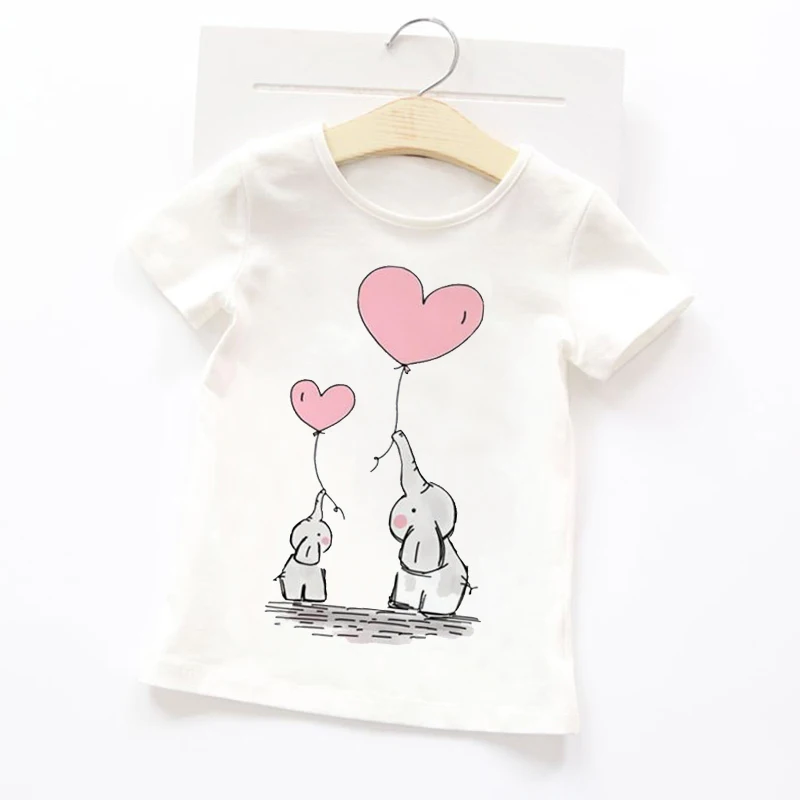 Kawaii Little Elephant Toddler Cartoon Animals Cats Baby Kids Boys Girls Children Gift Cute Short Sleeves Summer Clothing Print