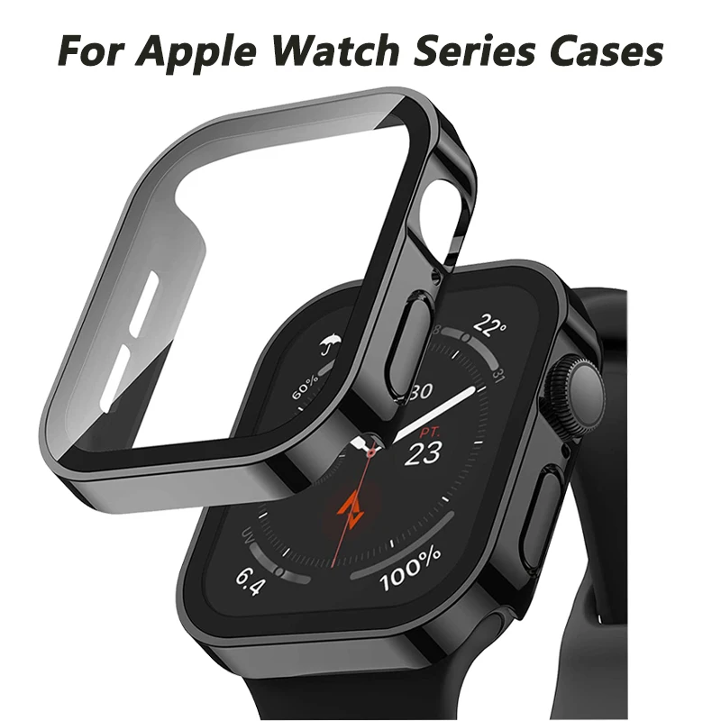 For Apple Watch Case 46mm 42mm 49mm 45mm 44mm 41mm 40mm Tempered Glass Screen Protector Series 12 11 10 9 8 SE 3 Ultra 4 3 Cover