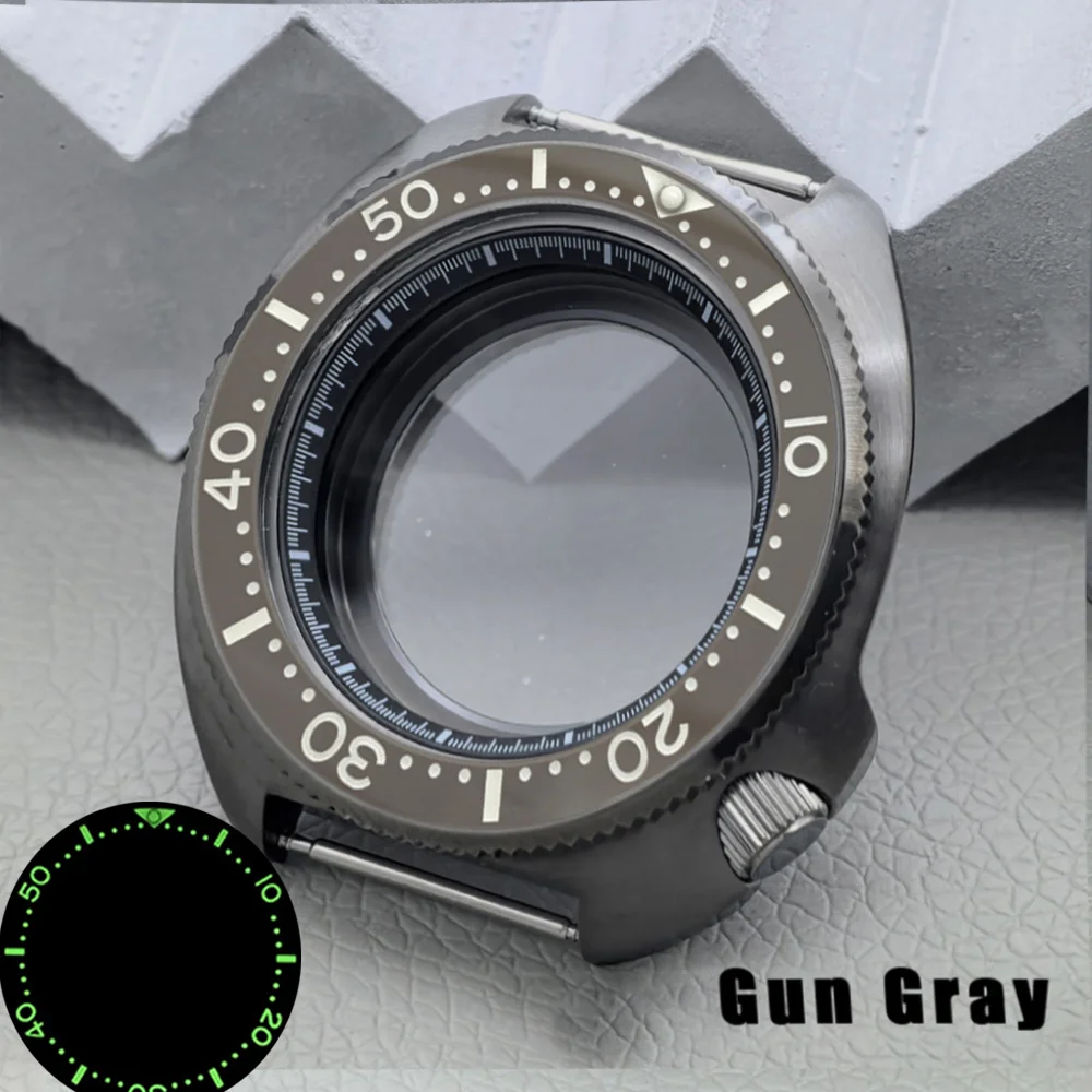 Gun Gray Luminous Bezel Watch Case 6105 6309 Turtle Case Fits 7S26 NH35 NH36 Automatic Movement Green Luminous Bezel Watch Case