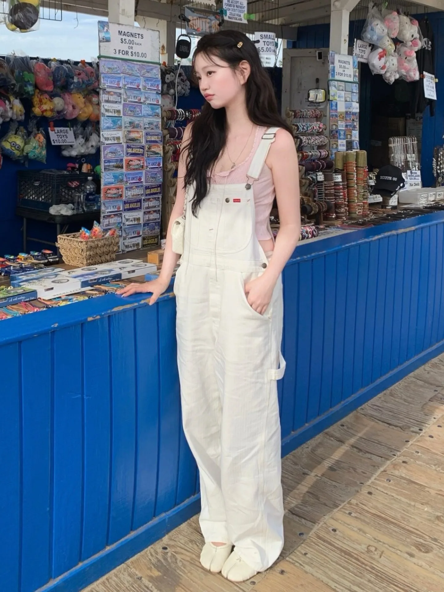 Korean Style College Fashion Anti-Aging Bib Overalls Women Summer Trend Loose Casual Straight Leg Jumpsuit Streetwear