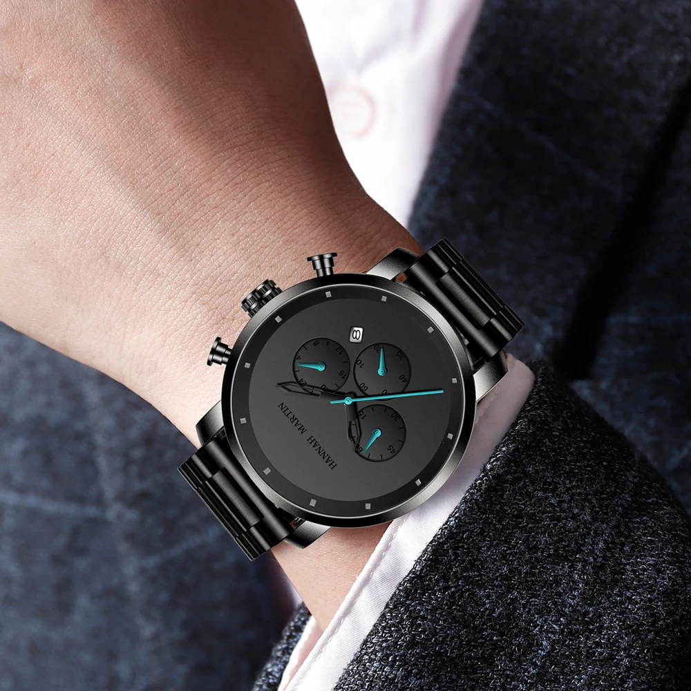Simple Reloj Hombre Casual Fashion Multifunctional Calendar Original Quartz Watch Men 45mm Big Dial Chronograph 3Bar Waterproof image 4