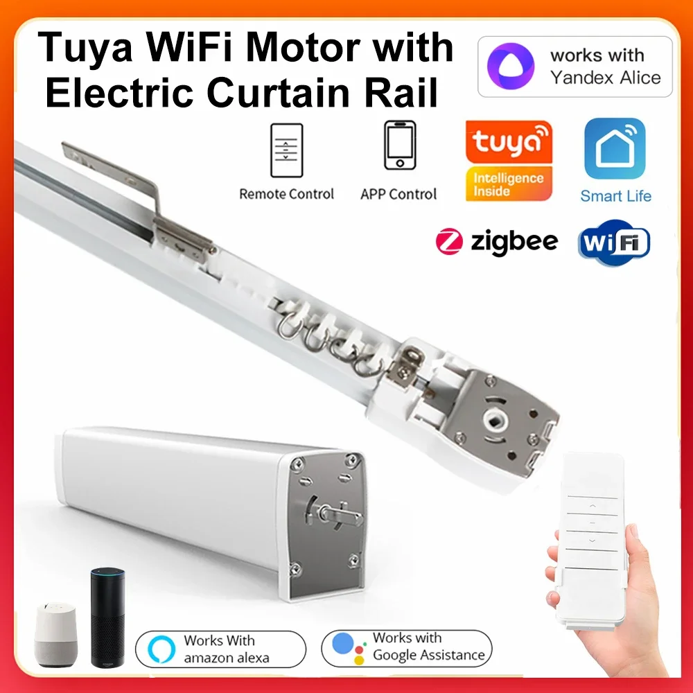 Tuya Wifi alexa Zigbee Alexa Google  Smart Home Electric Curtain System Motor Track Set