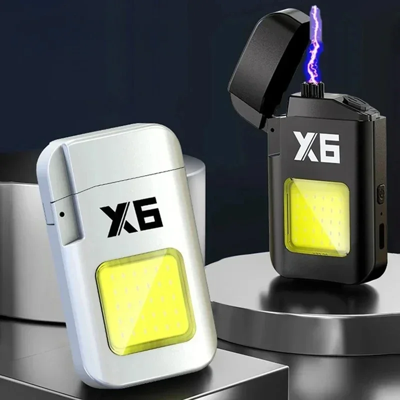 

USB Rechargeable Arc Lighter with Light Outdoor Windproof Rechargeable Double Arc Lighter Men's Gift Cigarette Accessories