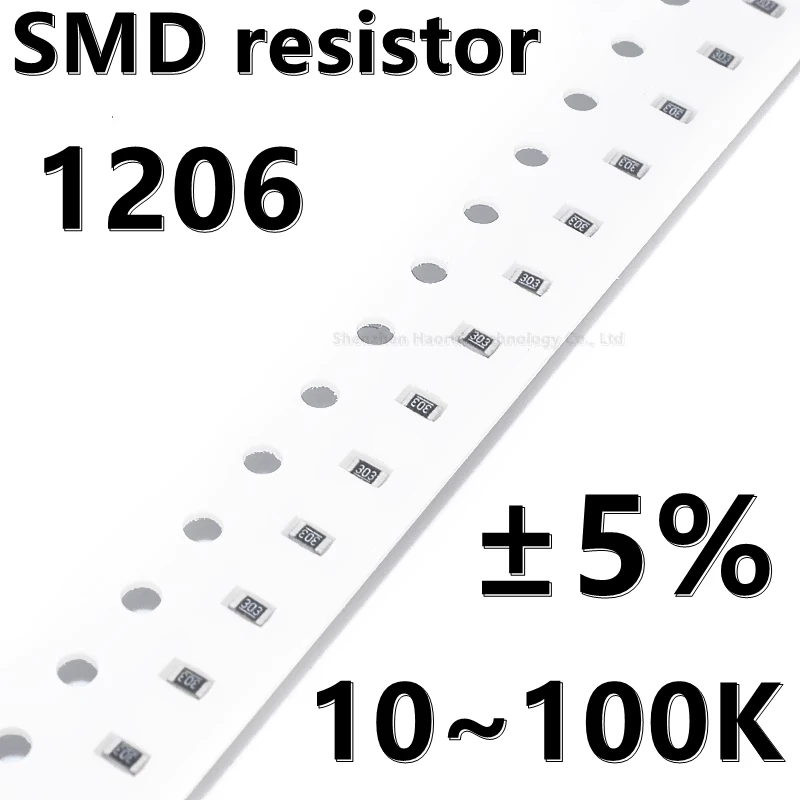 100個smd抵抗器1206,5%, 10, 11k,12, 13, 16, 15k,18, 20, 22, 24, 27k,30k,36k 39k,43k,47 k,51k,56k,62k,68k,75k,82k,91k,100k
