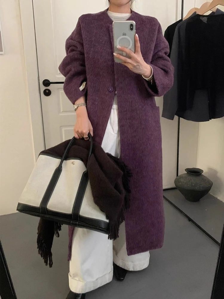 Double Sided Wool Coat+Detachable Scarf Women Round Neck Single Breasted Extra Long Jacket 2026 Winter New Thicken Warm Overcoat